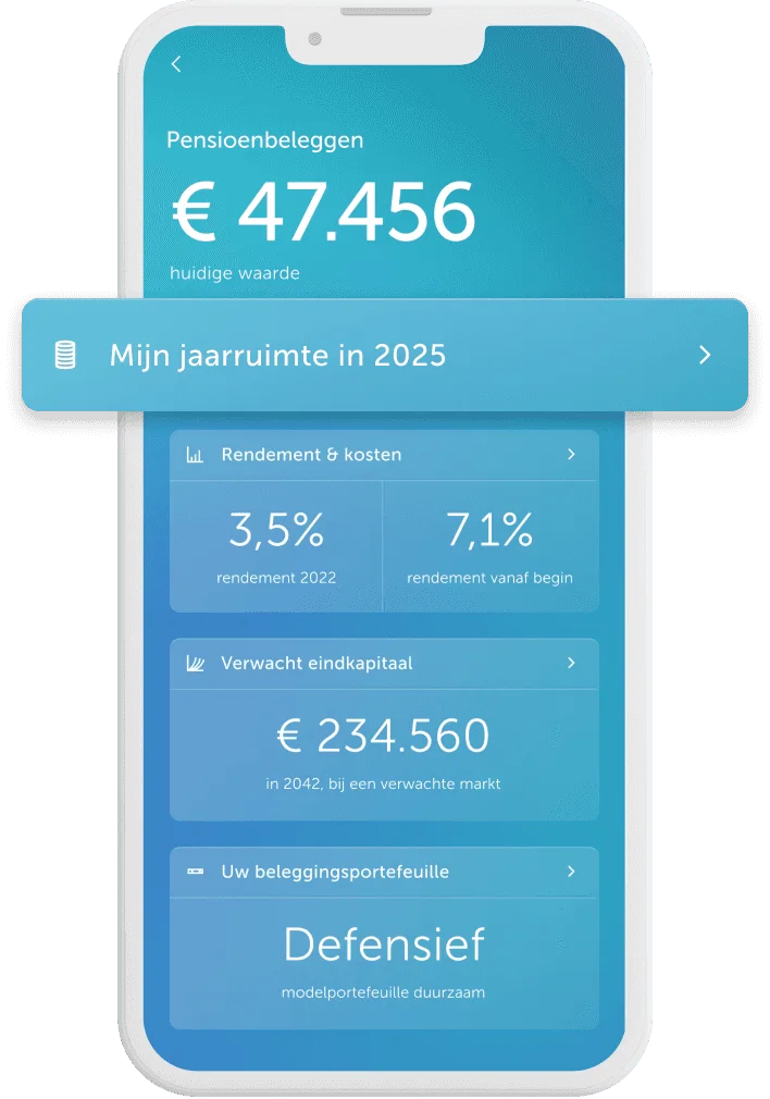 Jaarruimte pension-allowance screen showing the deposit graph