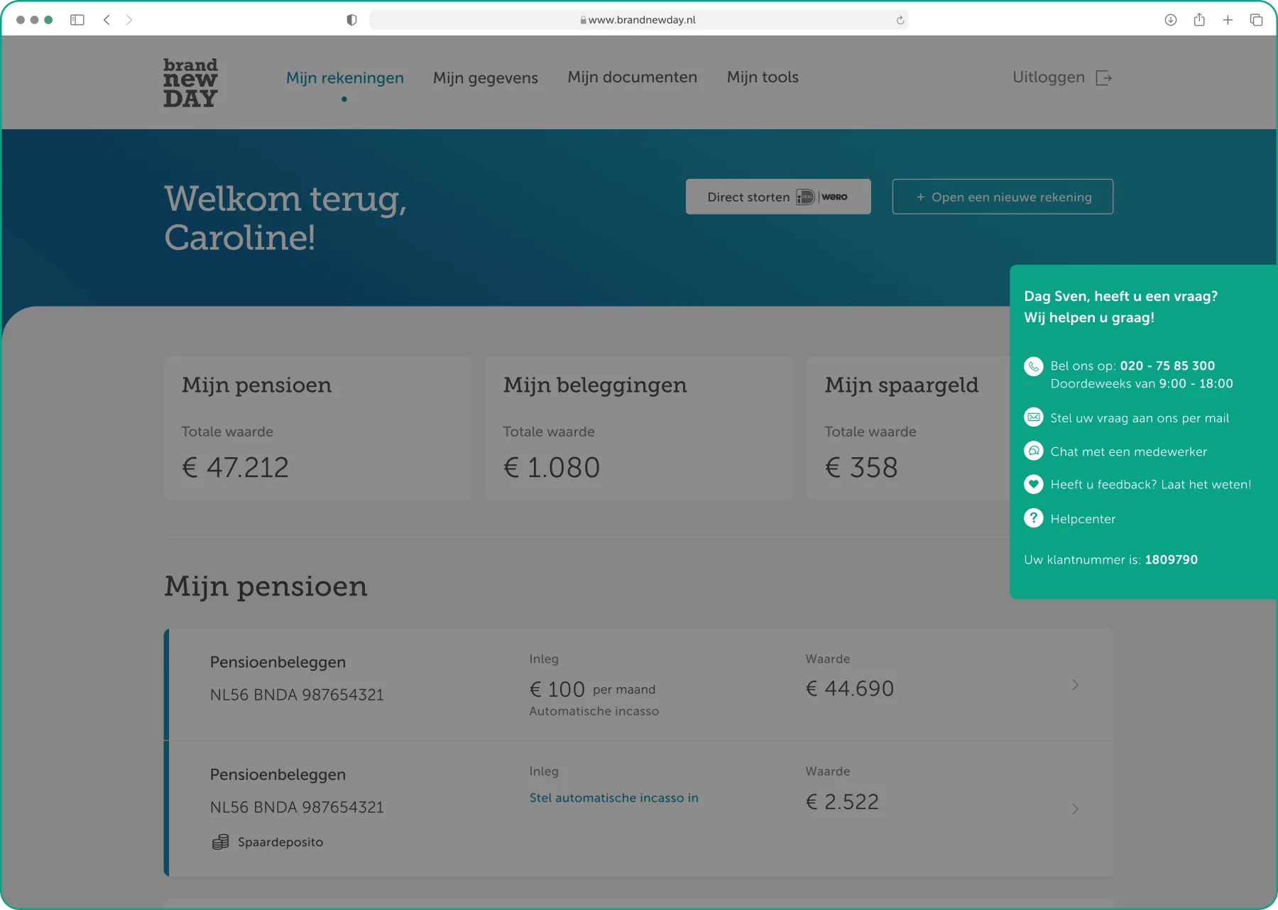 Brand New Day portal dashboard with the “Maak kennis met Daisy!” introduction banner